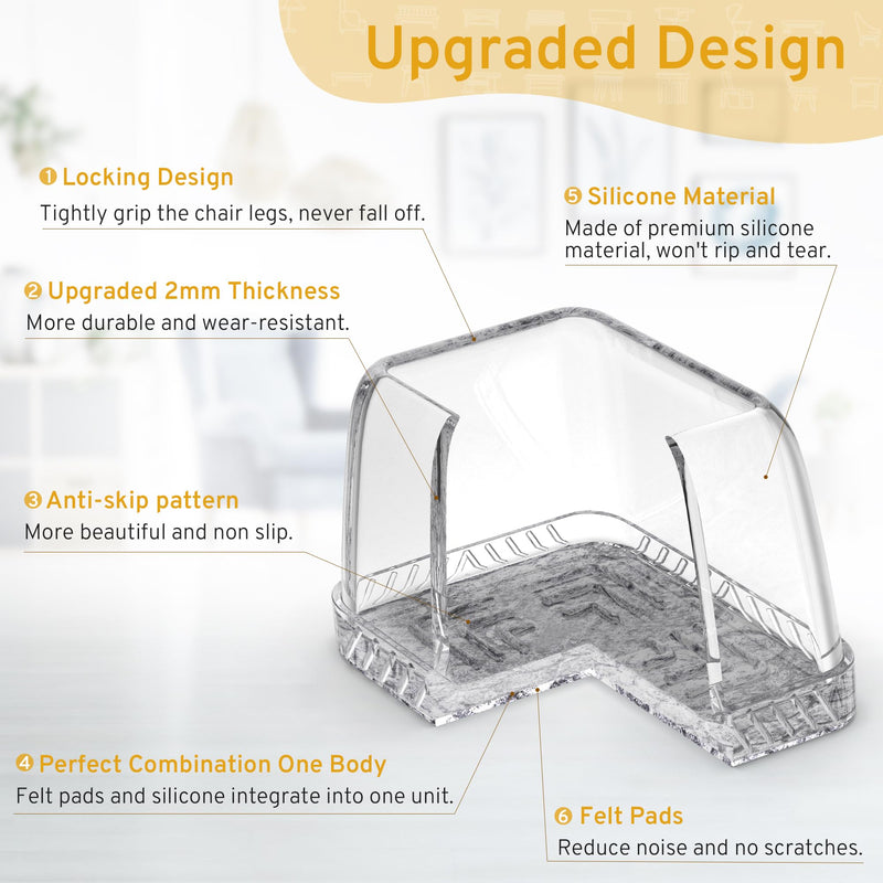 24PCS Rectangular Chair Leg Floor Protectors, Furniture Sliders, Non-Slip Felt Furniture Pads for Hardwood Floors, Silicone Cap Covers to Protect Floors,(Fit L :1.34-1.57", W: 0.87-1.18") Rectangle S-Clear(Fit L: 1.34-1.57", W: 0.87-1.18")