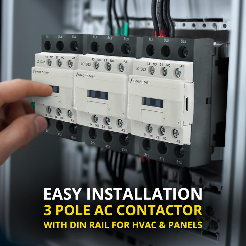 3 Pole contactor 120v Coil 30 Amp Normally Open IEC 660V Switch, Auxiliary 1NO/1NC –110-120VAC Coil, Lighting AC Contactor with Mounting Base for DIN Rail - 1 Pack