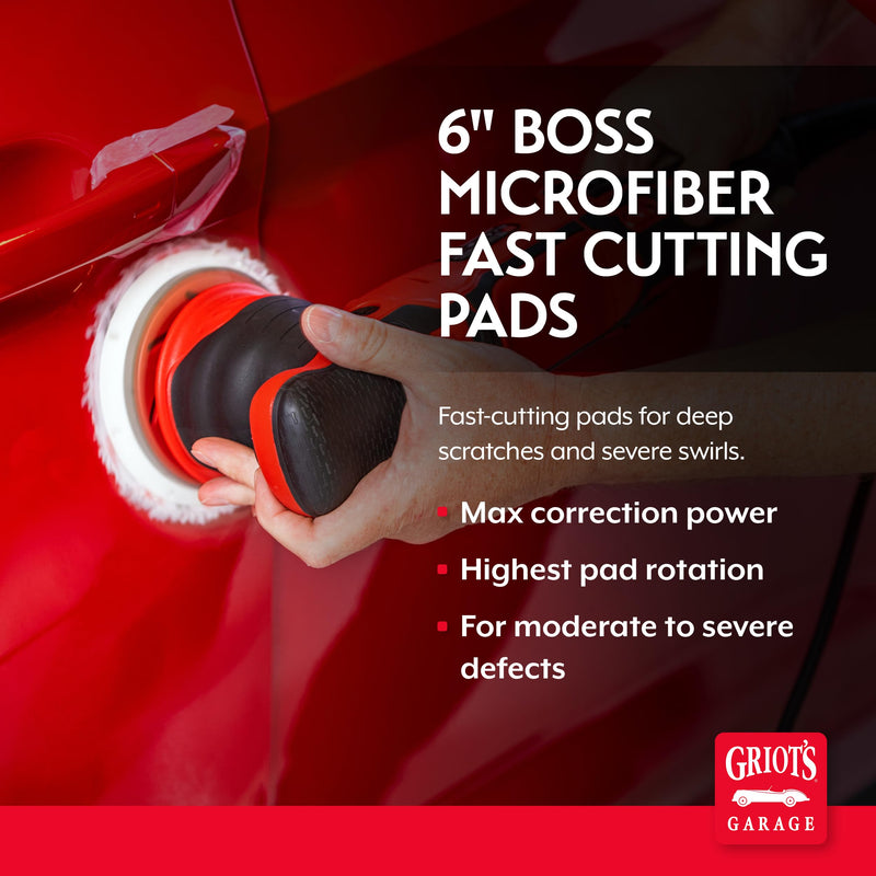 Griot's Garage BOSS Microfiber Fast Cutting Pads for Car Detailing, Polishing and Maximum Paint Correction, Orbital Polisher Buffing Pads, 6”, Set of 2 6 Inch Pads (Set of 2)
