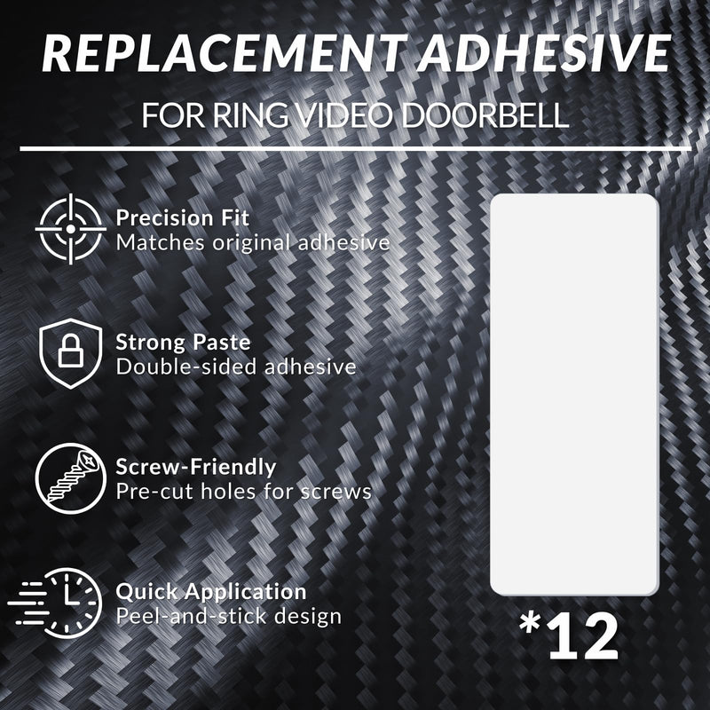 12PCS Double Sided Tape for Ring Video Doorbell (2nd Gen) Mounting Tape - Pre-Cut Double-Sided Tape | No Drilling, No Screws | Ultra-Strong Adhesive for Wood, Brick, Metal & Painted Walls