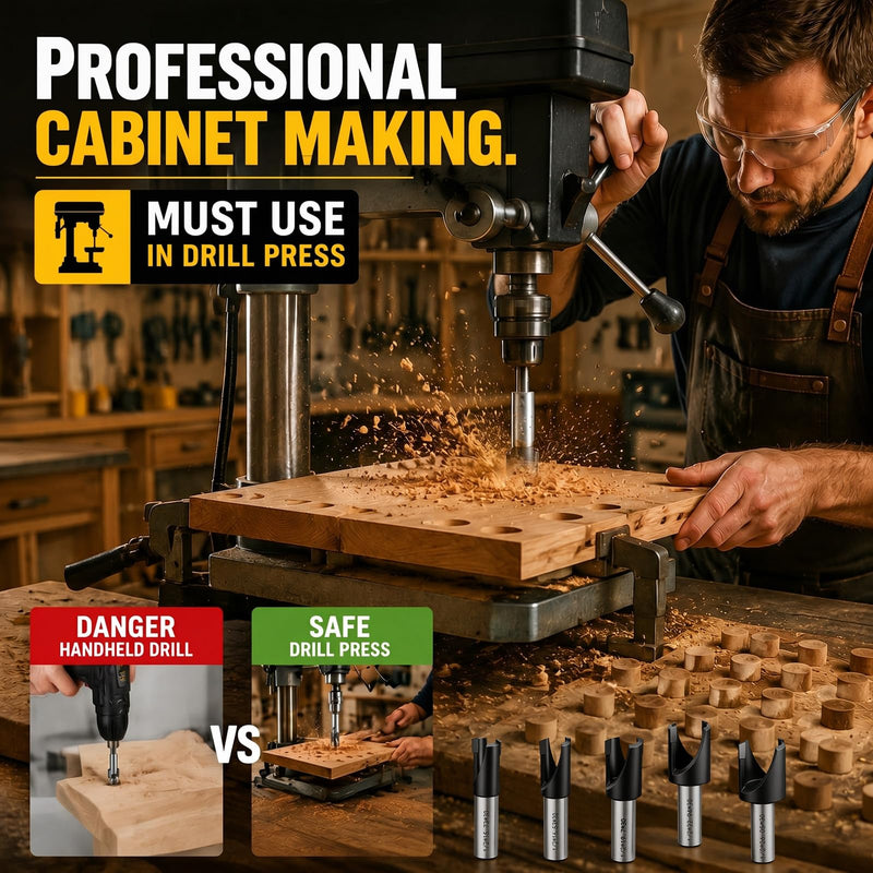 Landhoow 5 Pcs Wood Plug Cutters Set 3/4" 3/8" 1/2" 5/8" 11/32" Countersink Drill Bits for Woodworking Carbide Tipped Plug Cutter Drill Press with Protective Sleeve for Cabinet Hinge Furniture Making