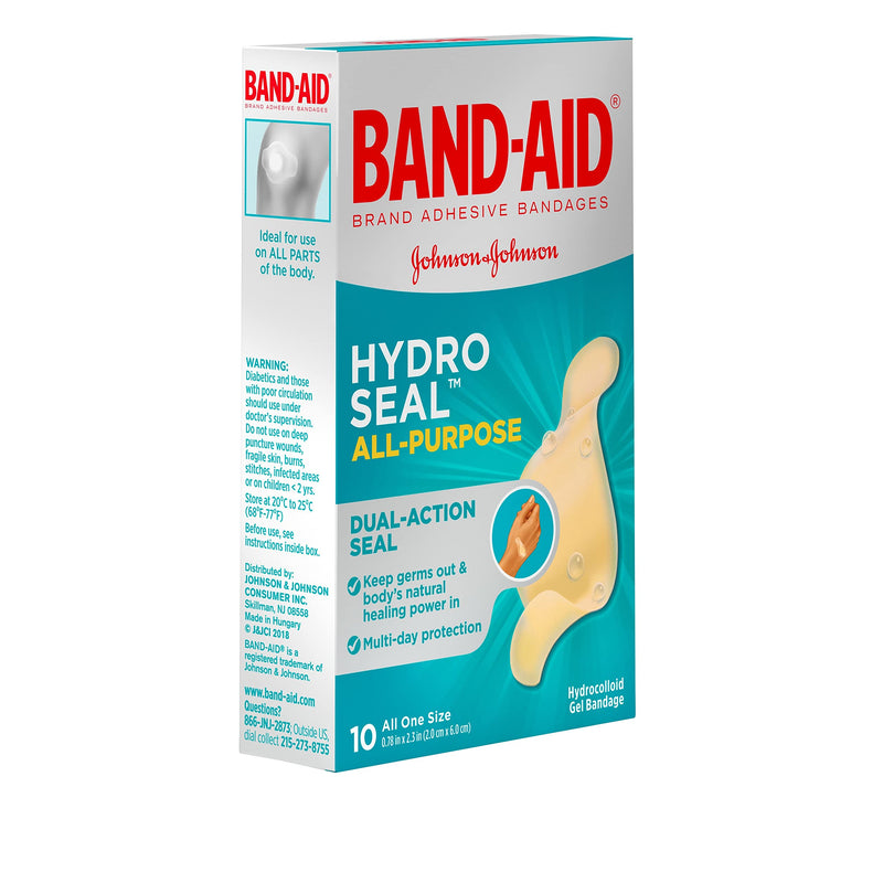 Band-Aid Brand Hydro Seal Adhesive Bandages for Wound Care and Blisters, All Purpose Waterproof Bandages for Cuts and Scrapes, 10 Count 10 Count (Pack of 1)