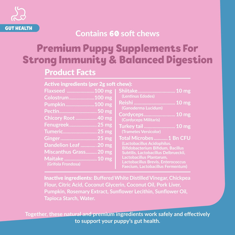 Snuggle Puppy Puppy Bites Gut Health Supplement - Dog Probiotics & Prebiotics for Gut Health - Pet Supplement and Supplies for Dog Health - Dog Digestive Health Support - 60 Soft Chews - PawsPlanet Australia