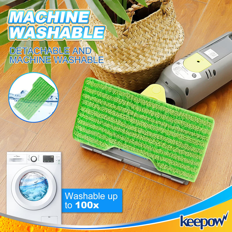 KEEPOW Reusable Mop Pads Refills, Vacmop Replacement Pads Compatible with Shark Vac Mop VM252 VM200 VC205 VM250 /QM250 VM190 VM200P12, Hardwood Floor Mop Pad with Upgraded Dirt Chamber (1+2+3 Pads) Green,1+2+3 Pack