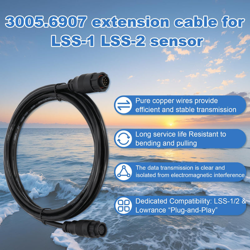 3005.6907 9-Pin Transducer Extension Cable 10ft, Compatible with Lowrance LSS-1 LSS-2 StructureScan, 000-00099-006 Marine Grade Waterproof Extension Cable, 3005.6907