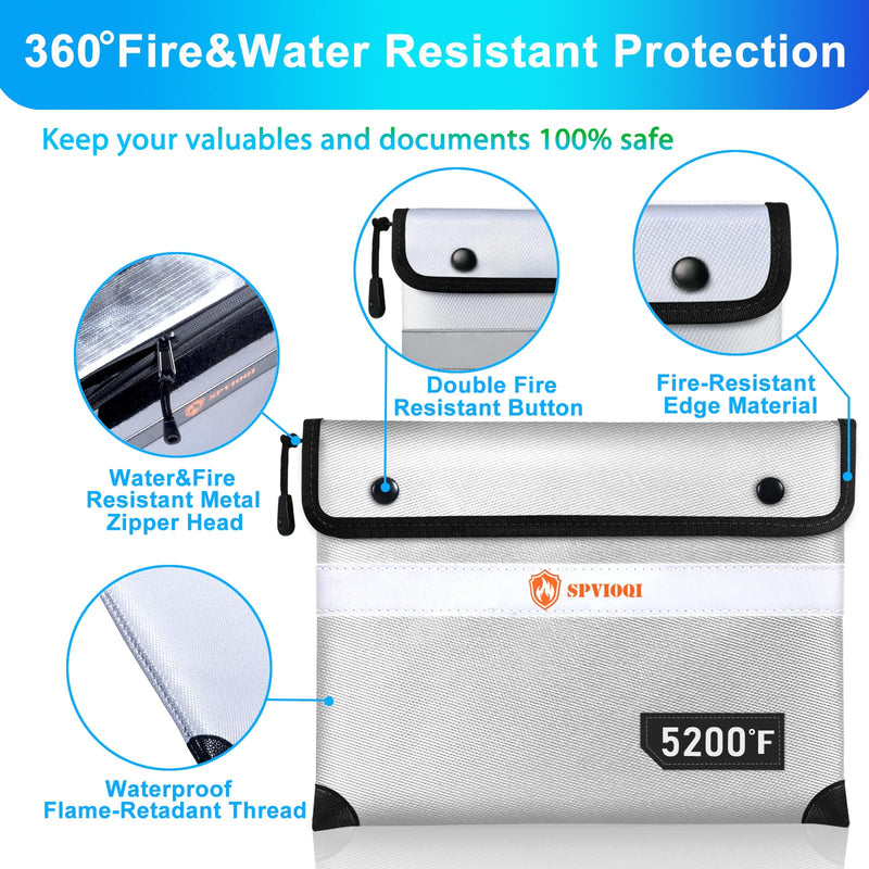 Upgraded Fireproof Document Bag 5200°F, 14.2” X 11” Waterproof Fireproof Bags with Zipper, 8 Layers of Heat Insulated Materials, Fireproof Money Bag for Cash, Documents and Valuables fire bags Silver Gray 14.2" x 11" - NewNest Australia