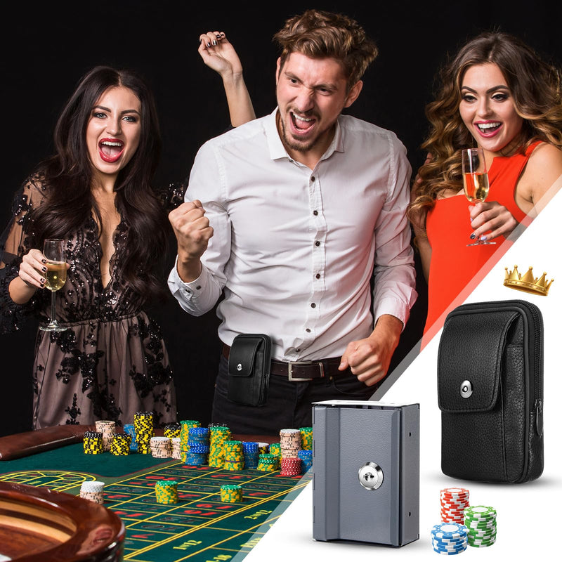 Zhengmy 2 Pcs Portable Lock Metal Pocket with Waist Bag for Winners Bank Casino Large Capacity Wallet Box Cash Lock Pocket with Key Gifts Stops The Addictive