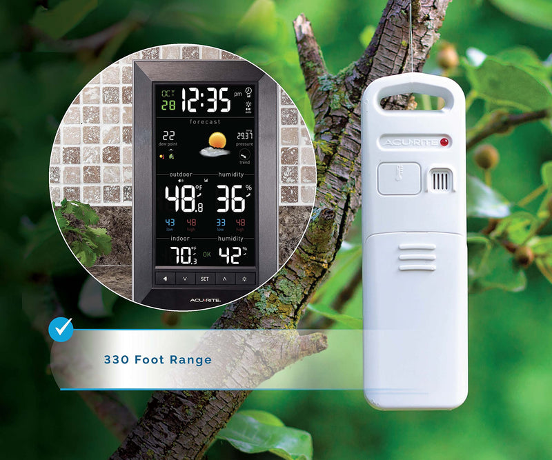 AcuRite Digital Vertical Weather Forecaster with Indoor/Outdoor Temperature, Humidity, and Date and Time (01121M) , BLACK Reverse Color