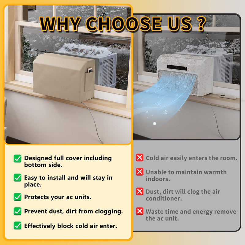 LBG Products Indoor Air Conditioner Covers for U-Shaped 8000/10000/12000 BTU Unit, All Side Covered,with Convenient Storage Side Bag,Window AC Cover for U AC Inside Unit,Block Cold Draft and Dust