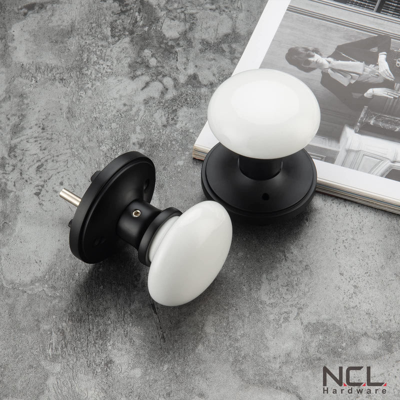NCL White Door Knobs, Keyless Door Handles, Porcelain Door Levers, Interior Bath Door Knob Matte Black White Knob