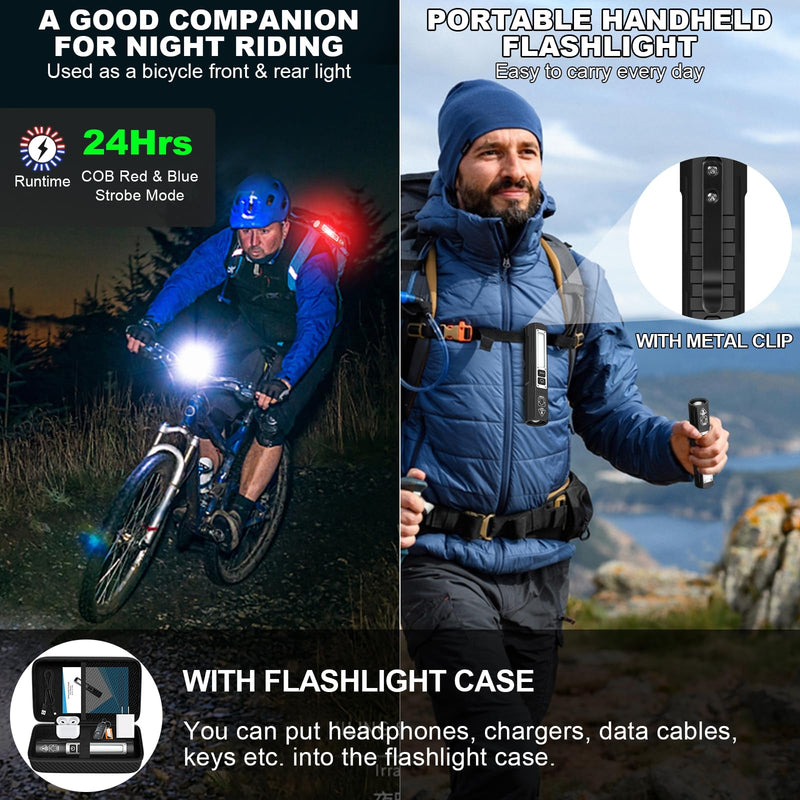 Rechargeable Flashlights High Lumens - 20,000LM Super Bright Small Pocket Magnetic Flashlight, 8 Modes LED Tactical Flash Light, Dual Button Powerful Flashlight for Camping (2, Pure Black) 2