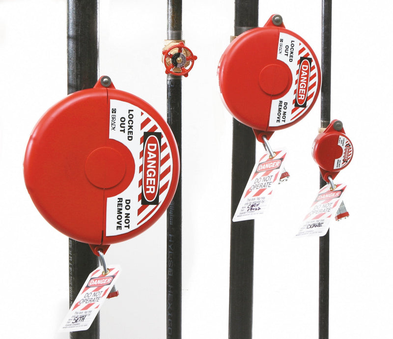 Brady 65560 Hinged Gate Valve Lockout, Red, for 1" - 2-1/2" Valve Handle Diameters