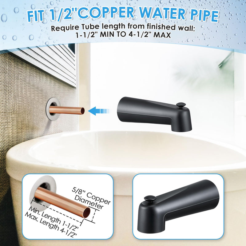 Enhon 7 Inch Slip on Tub Spout with Diverter, Compatible with Moen 3839/Moen 3853, Bathtub Diverter Spout Fits 1/2" Copper Water Tube(5/8" Diameter), 5/32" Hex Wrench(Matte Black,Classic) Matte Black Classic