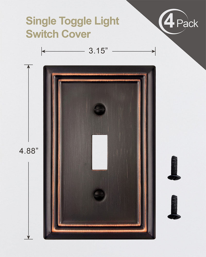 4-Pack Single Toggle Wall Plate, Decorative Aged Bronze Light Switch Cover, Metal Switch Plate Cover, 3.15''*4.88'', Midsize 1 Toggle 4PK - NewNest Australia