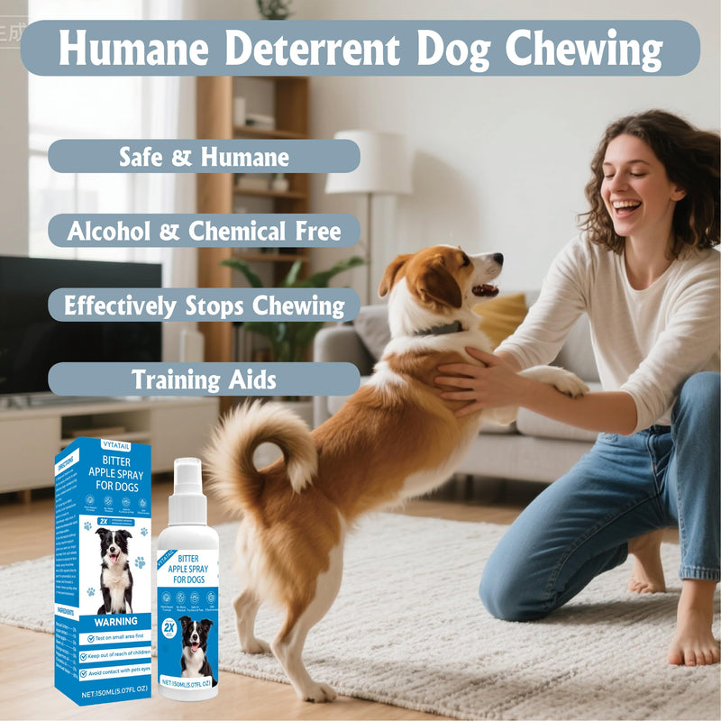 Natural Bitter Apple Spray for Dogs–Upgraded Double Bitter Extract, Alcohol-Free. Stops Chewing on Furniture, Shoes & More. Pet-Safe for Indoor/Outdoor use. 150ml