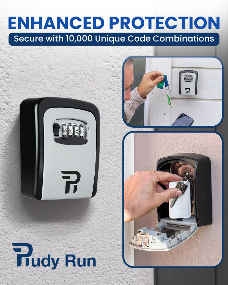 Rudy Run Key Lock Box for Outside – Large Outdoor Lockbox for Keys with Code, 4-Digit Combination Hidden Safe to Hide a Key Outside, Wall Mounted Key Storage for Home, Airbnb, Realtor and Rental Gray Large Wall Mounted 1