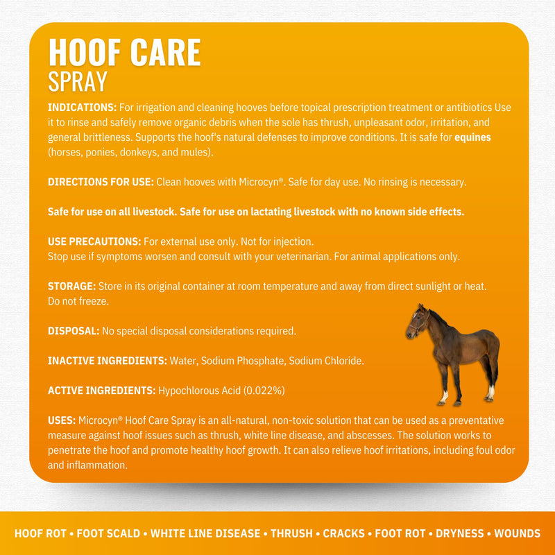 Microcyn Livestock Hoof Care Spray – 16 oz HOCl-Based Hoof Cleanser – Supports Healthy Hoof Condition & Moisture Balance – For Horses, Ponies, Donkeys & Farm Animals.