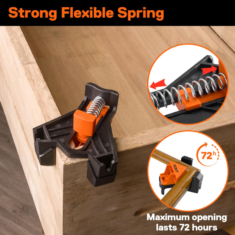PONY 4-Pack Corner Clamp for Woodworking, 90 Degree Right Angle Clamp, Light-Duty Single Handle Wood Clamps, Adjustable Spring Loaded Woodworking Clamp, Frame Cabinet Wood Tools Accessories