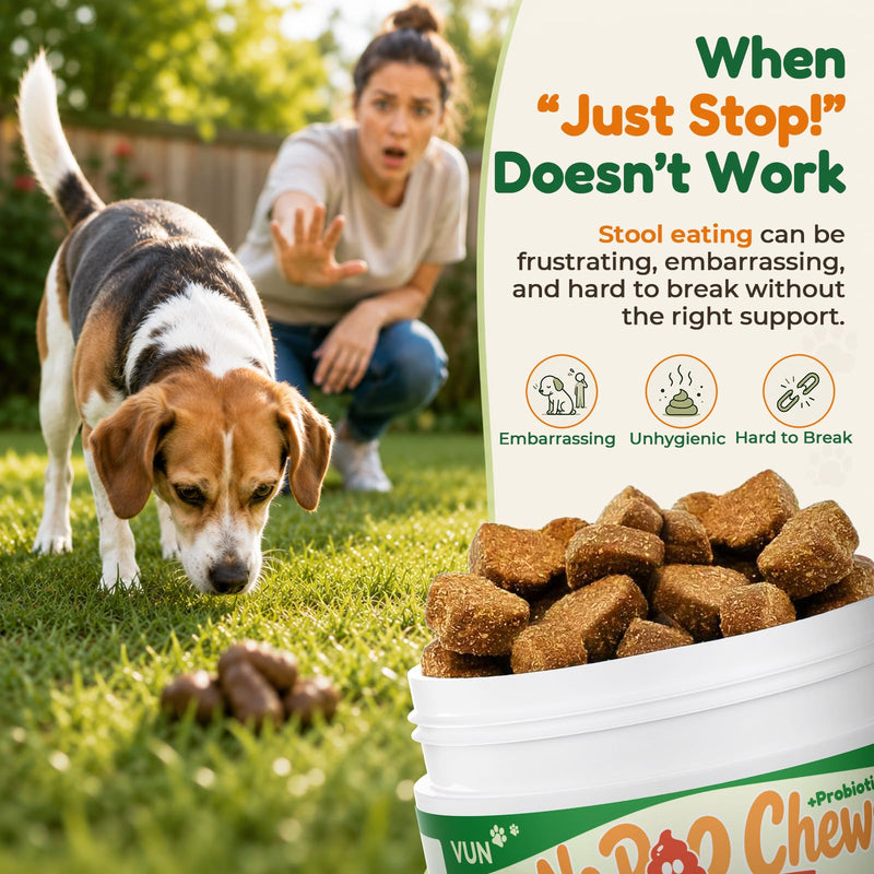 VUN No Poo Chews for Dogs – Coprophagia Stool Eating Deterrent for Dogs,Stop Poop Eating,Reduce Stool Odor & Support Digestion with Pumpkin, Digestive Enzymes & Yucca – 100 Soft Chews