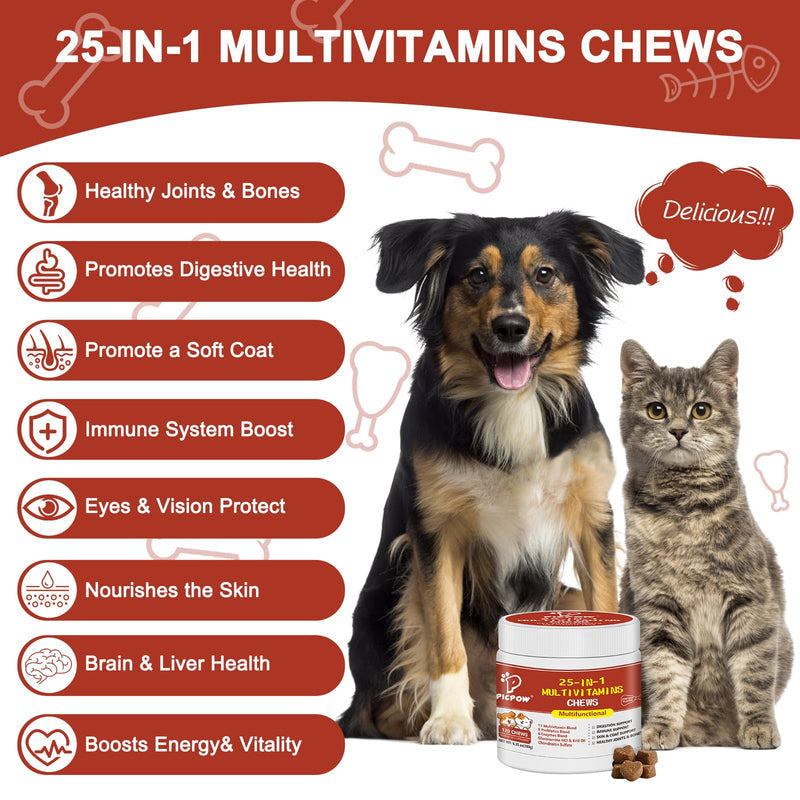 Dog Multivitamin Chewable, with Glucosamine Chondroitin, Digestive Enzymes & Probiotics, for Digestion Support, Immune, Skin, Coat, Joints & Bones Healthy, 120 Chews