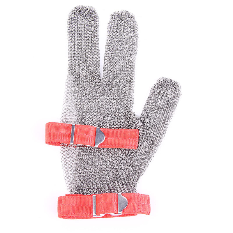 3-Finger Chainmail Protective Glove, Stainless Steel Metal Cut Resistant Glove with Fabric Cuff, Safety Work Glove X-Large