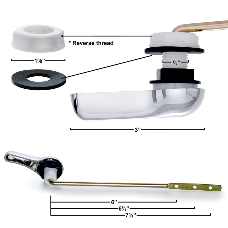 Qualihome Toilet Handle Lever Flush Replacement, Front Mount, Chrome, Universal Fitting Chrome Polished