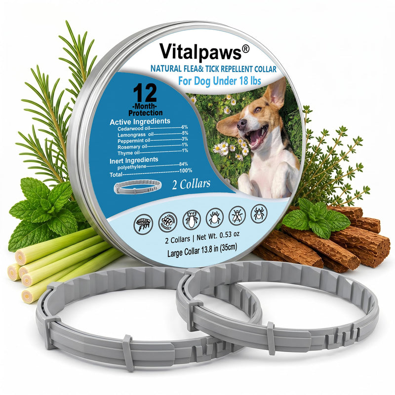 Flea Collar for Small Dogs 2 Pack - 12 Month Natural Flea and Tick Prevention for Dogs, Waterproof Puppy Flea Collar with Continuous Release, Adjustable Dog Collar