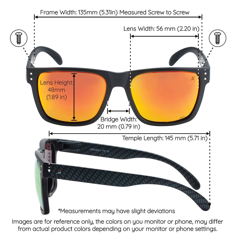 X Power ANSI Z87+ Extra Large Weekenders Safety Sunglasses Impact Resistant Polycarbonate Lens & Frame (Made In Taiwan) 011 Black & Carbon Fiber Frame / Red Mirror Lens