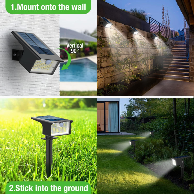 nipify Solar Spot Lights Outdoor, 3 Pack/62 LED Solar Motion Sensor Lights Outdoor Waterproof, 3 Modes Solar Powered Landscape Spotlights 2-in-1 for Outside Yard Wall Garden, Cool White