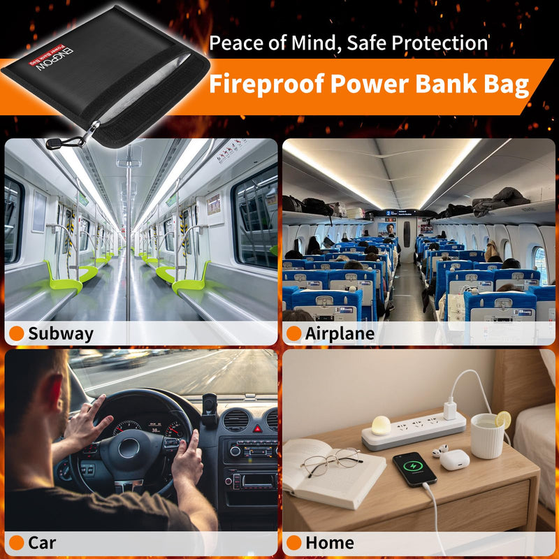 ENGPOW Fireproof Organizer Travel Bag,Heat Insulated＆Explosion-Proof Electronic Carry Case,Portable Home Travel Safe Storage for Power Bank,Phone,Cables,USB Drive＆Charging Protection, 10.6''x6.7'' 10.6'' x 6.7''