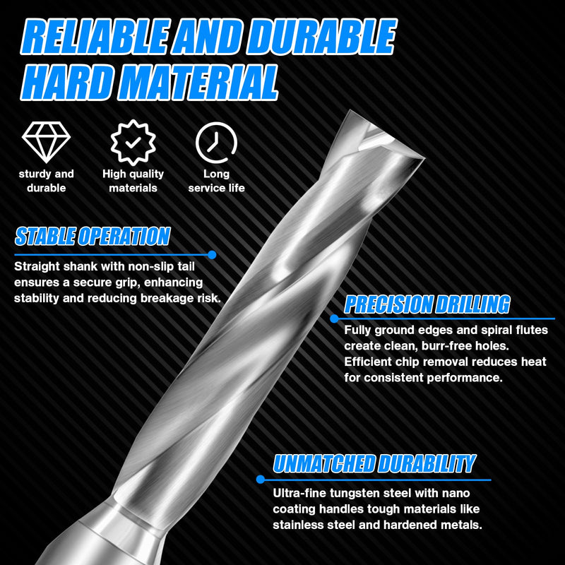 1/4" Flat Bottom Drill Bits, 2Pcs Solid Carbide Drill Bits, Tungsten Drill Bit Set, Metal Drill Bit Set for Hardened Stainless Steel Steel Cast Iron Alloy Copper, High Precision CNC Jobber Drill Bits 2 1/4 in