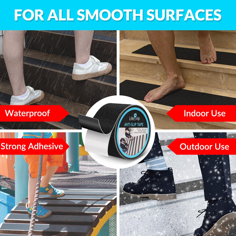Anti Slip Traction Tape, 2 Inch x 60 Foot - Best Grip, Friction, Abrasive Adhesive for Stairs, Tread Step, Indoor, Outdoor (2" X 60') 2" X 60' Black
