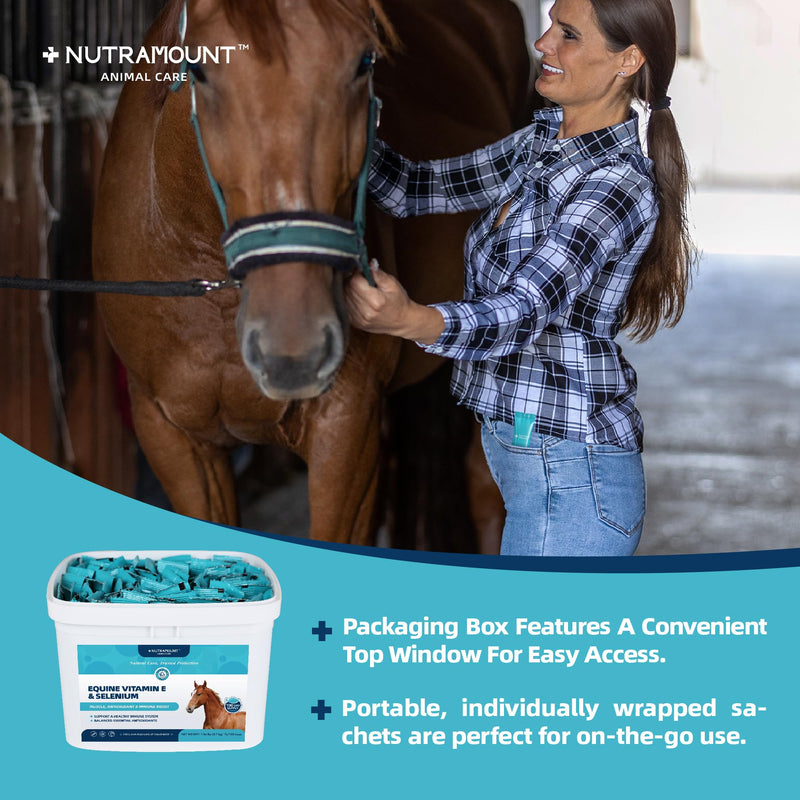Horse Vitamin E & Selenium Supplement Powder – Natural Vitamin E 24% & Yeast Selenium – Daily Equine Antioxidant & Muscle Support – 100 Day Supply Big Tub