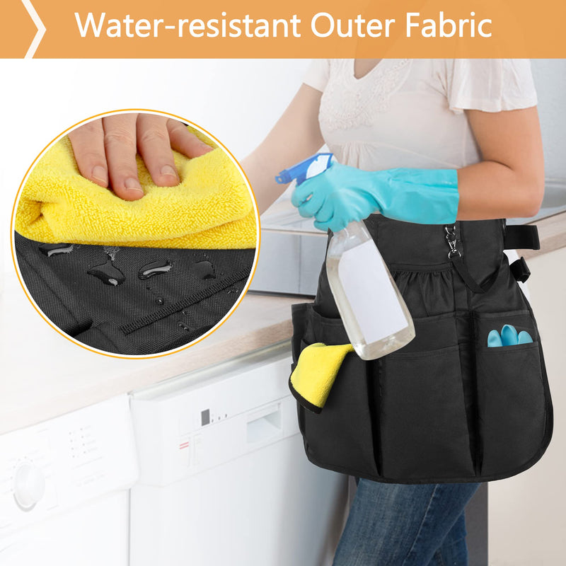 LoDrid Professional Cleaning Apron with 9 Pockets and Adjustable Waist Belt, Water-resistant Cleaning Caddy Aprons for Cleaning Work of House Hotel, Black