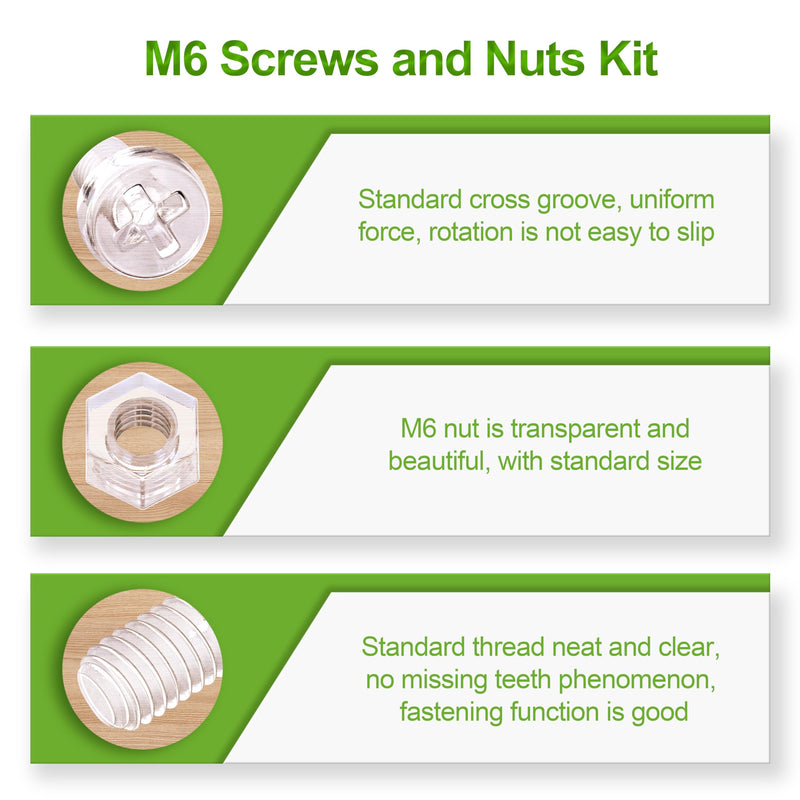 60 Pieces/30 Sets M6*25 mm PC Transparent Plastic Cross-recessed Round Head Screws and Hexagonal Nuts Kit, Corrosion-Resistant, for DIY, Model and Electronic Product Fixation.