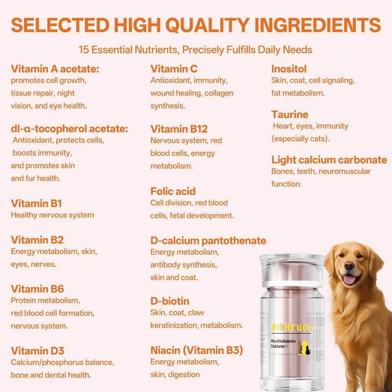 Dog Multivitamin，Pet Vitamins and Supplements，16-in-1 Vitamin Formula with Taurine，Canine Complete Enhanced Multivitamin，Hip & Joint Support, Digestive Health, Immune Support，Skin and Fur Supplements
