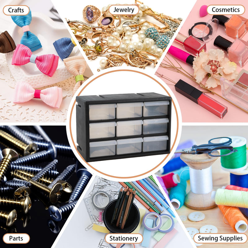 Obstnny 9 Drawer Plastic Parts Storage Hardware and Craft Cabinet, Drawer Parts Organizer, Black