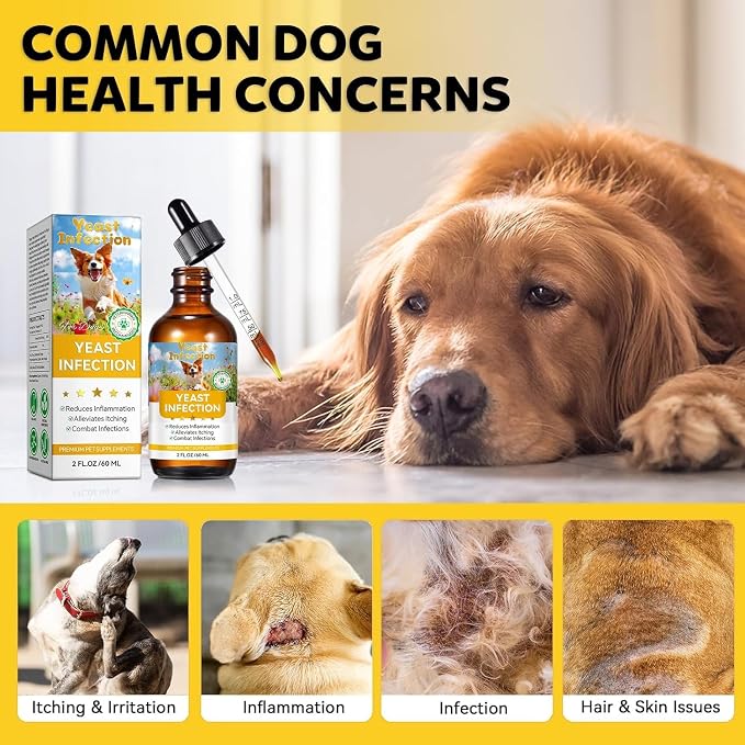Natural Yeast Infection Treatment for Dogs, Support Healthy Itch Relief, Ear Paw Discomfort Care, Itch Relief for Dog, Inflammation Relief for Dogs, 60ml