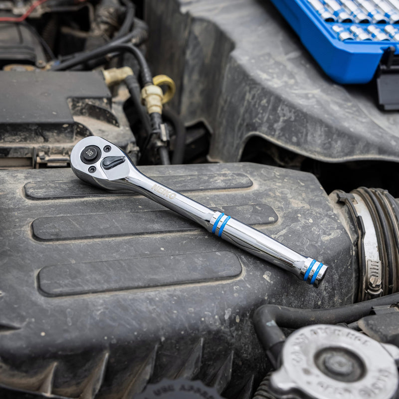 NEIKO 03116A 3/8 Inch Ratchet Wrench, 100-Tooth Reversible Ratchet, 3.6 Degree, Quick Release 3/8 Drive Ratchet, 8" Long Handle Ratchet, Oval Head Socket Wrench, CR-V Steel Ratchet Wrench 3/8" Drive 8" Length, 100-Tooth