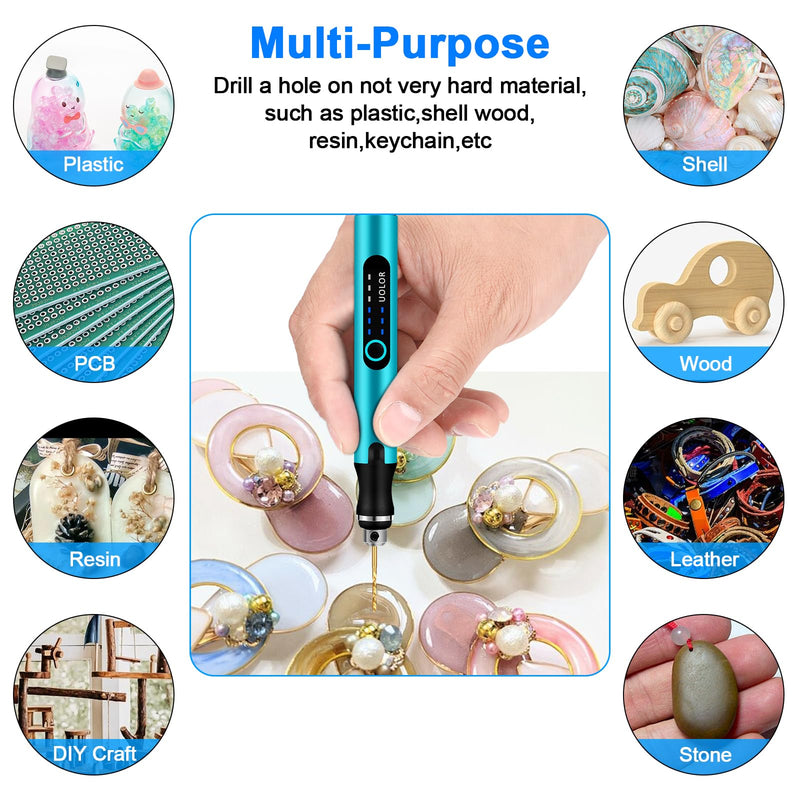3-Speed Cordless Mini Drill Pen, Rechargeable DIY Electric Hand Drill with 10 Small Drill Bits, Micro Drill Set for Jewelry Making Stone Plastic Resin Keychains Blue Mini Drill Pen
