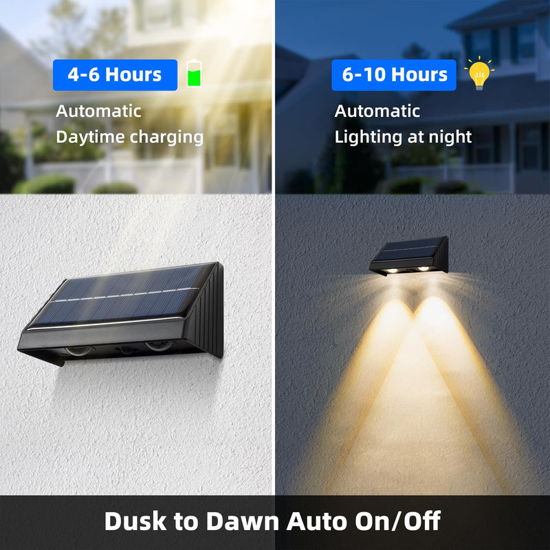 Solar Wall Lights Outdoor 3000K Warm White Downlights Waterproof LED Dusk to Dawn Solar Lights for House Number, Patio, Porch, Address Sign(2Pack, Downlight) 2-Pack