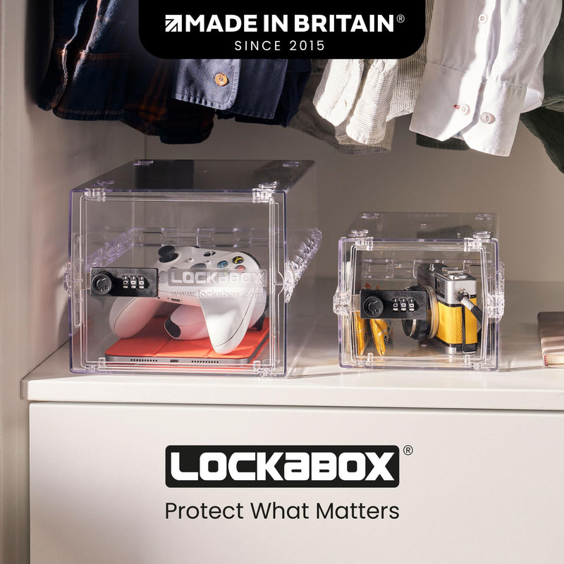 Lockabox Mini™ | Small Lock Box | 3 Litre Combination Lock Box For Food, Medicine & Home Safety | External Size 8.8 x 6.1 x 4.7 inches | BPA Safe (Crystal) Crystal
