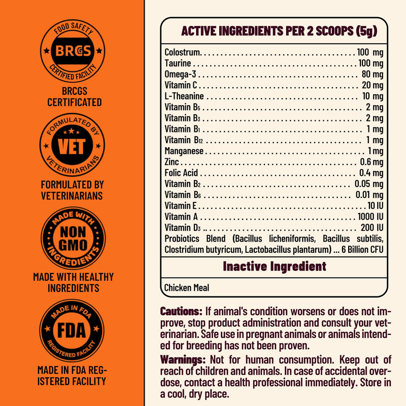 22-in-1 Dog Vitamins Powder All-in-One Multivitamin for Dogs & Cats, Colostrum, Taurine, Itch Relief, Immune Support, Digestive Support, Chicken Flavor Pet Vitamins and Supplements, 3.88oz