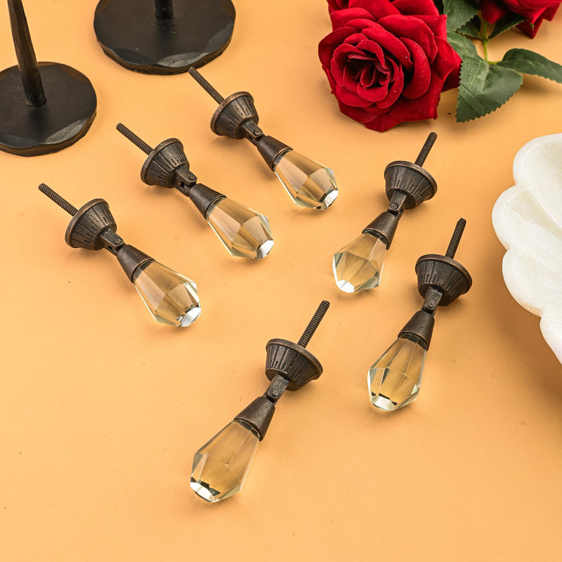 Perilla Home Set of 6 Knobs Glass Iris Knob Modern Decorative Glass Knobs for Home Decor, Kitchen, Cabinet, Hardware, Cupboard, Door, Dresser, Wardrobe and Drawer Pulls Clear