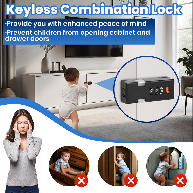 Premium Keyless Cabinet Lock with Combination Code - 3-Digit Password Hasp Latch Lock for Drawers, Bifold Closet Door and Double Sided Door (Black) 1 Pack Black