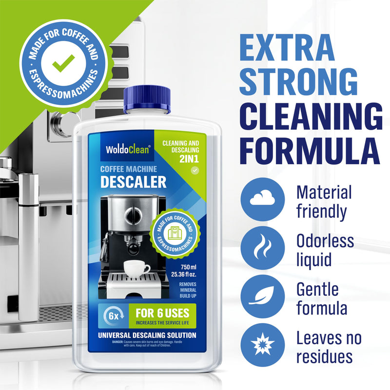 WoldoClean Descaler Solution for Coffee Maker 25.4 oz (6 uses) - compatible with compatible with Keurig, Nespresso, Breville, Ninja, Cuisinart