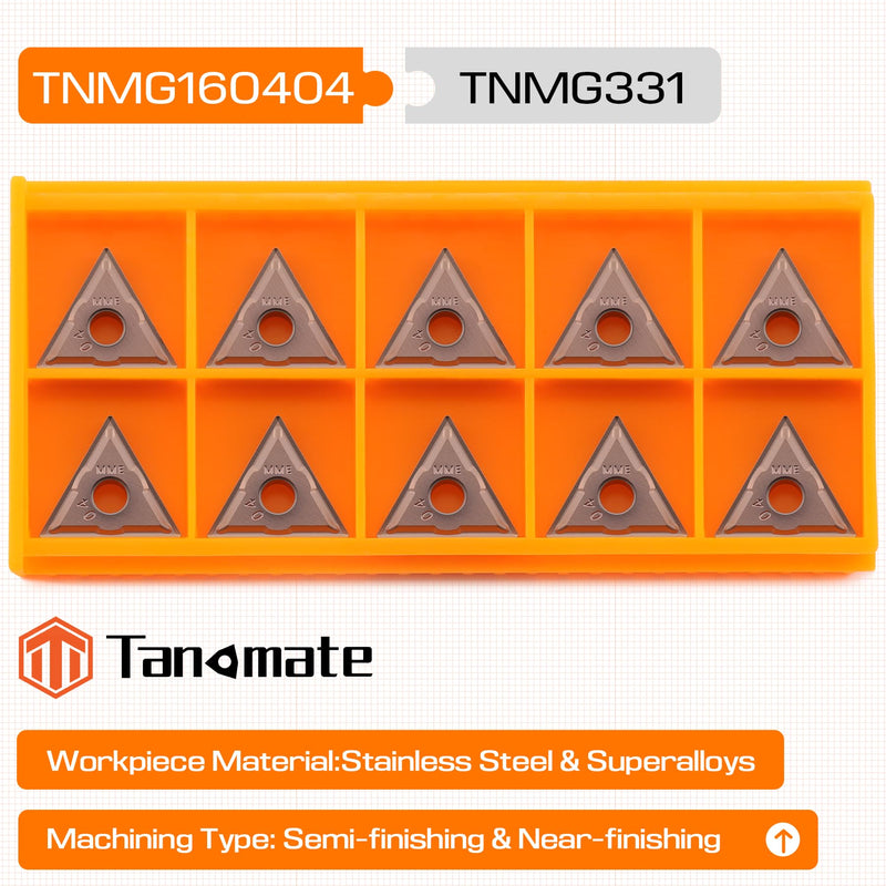 TNMG331-MME Carbide Inserts, 3/8" IC TiAlSiN PVD Coated Lathe Cutters for General Turning Stainless Steel and Super Alloys, 10 Pcs TNMG331