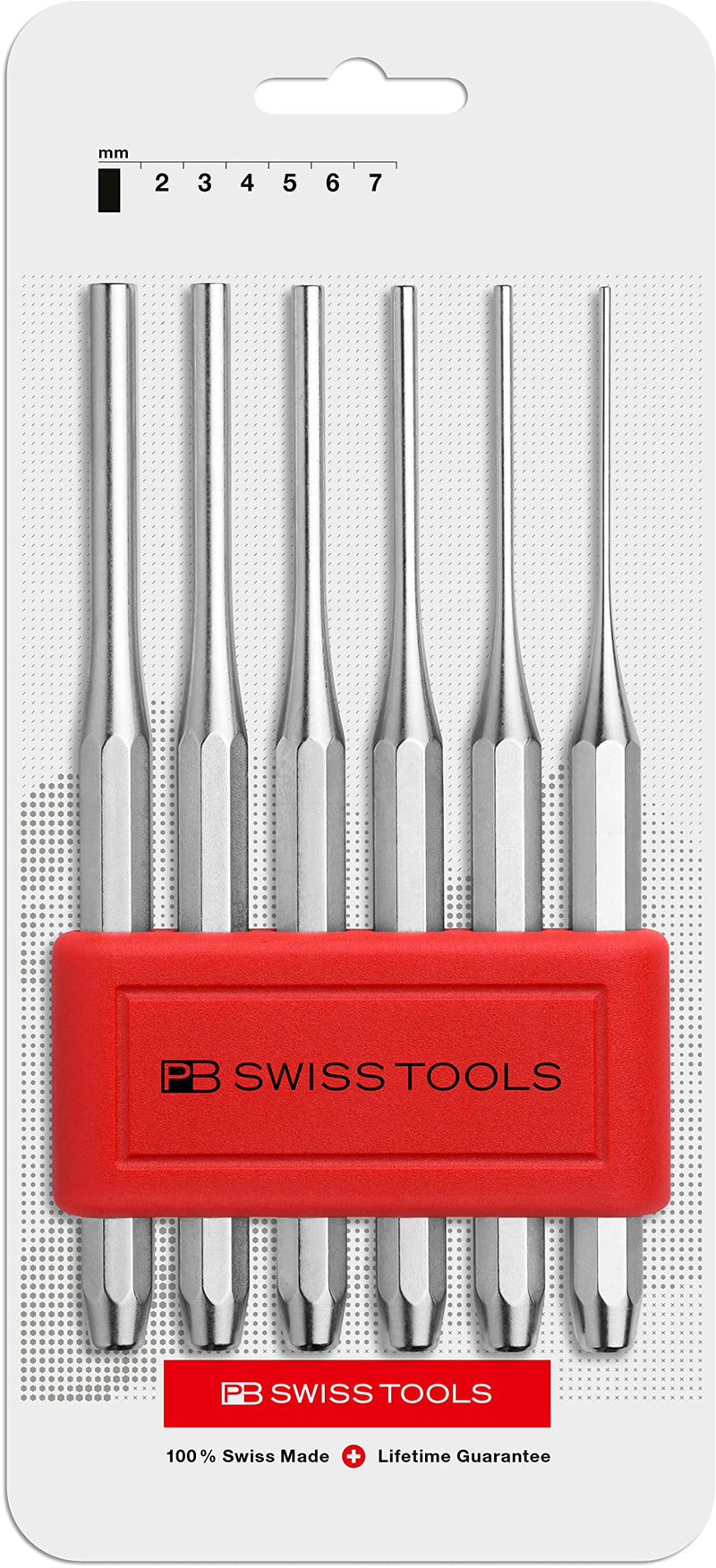 PB Swiss Tools Pin Punch Set PB 755.B CN | 100% Swiss Made | 6-Piece Drift Punch Set 2-8 mm, Made of Octagon Steel, in Practical Holder