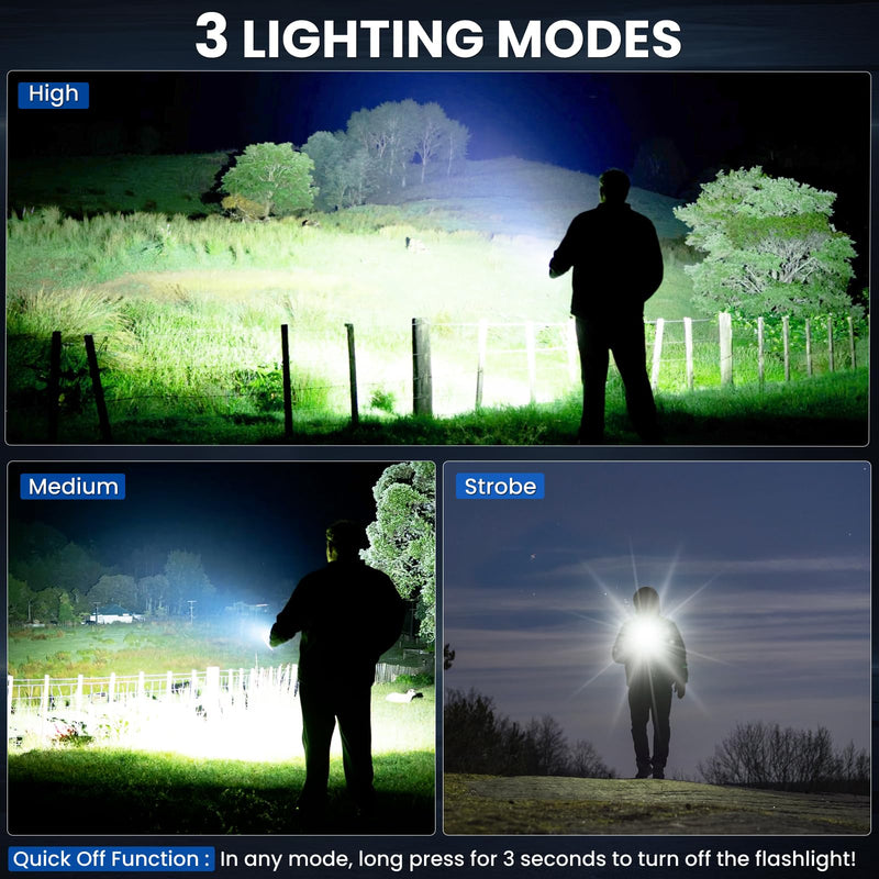 Rechargeable Led Flashlights High Lumens 3Pack, 99000 Lumen Super Bright Flash Light with 3 Modes & Adjustable 2 Beam, Brightest Waterproof Flashlight 15H Long Runtime for Hiking Camping Medium