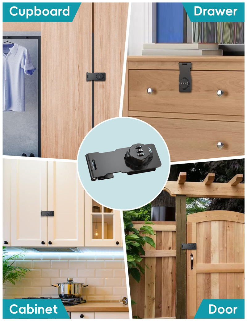 Cabinet Password Hasp Lock, Keyless Combination Lock for Small Doors, Barn, Bathroom, Outdoor, Garage, Garden, Black 1 Pack